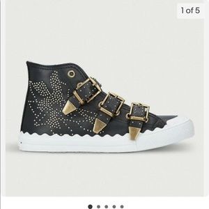 Chloe Kyle Studded Black Leather High Top leather Sneakers, size 40
